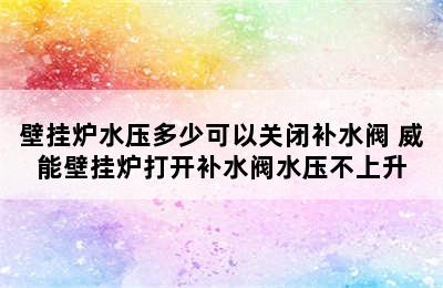 壁挂炉水压多少可以关闭补水阀 威能壁挂炉打开补水阀水压不上升